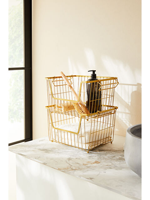 Ocean Home Textile 2'li Altın Renk Metal Sepet Set 33 x 27 x 20 cm - S000446257-20076