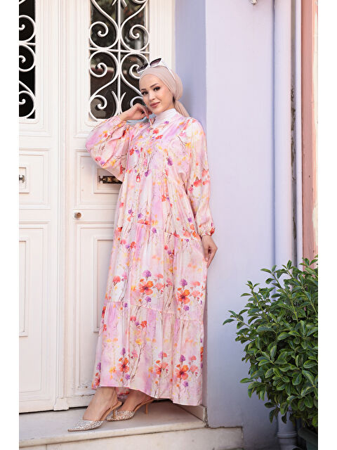 Locco Moda Kadın Çicek Desenli Elbise Pembe - S000407924-20024
