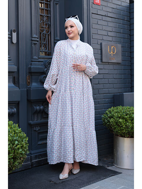 Locco Moda Kadın Geometrik Dalgalı Desenli Elbise Pembe - S000407923-20024