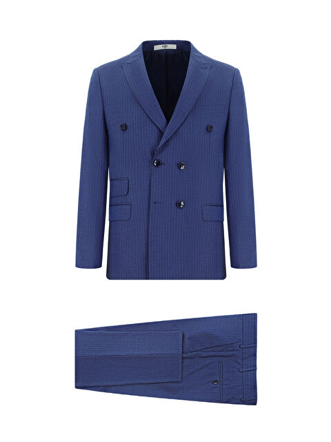 Kiğılı Super Slim Fit Ekstra Dar Kesim Çizgili Kruvaze Takım Elbise - S000410037-19459