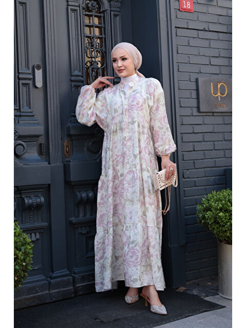 Locco Moda Kadın Çicek Desenli Elbise Su Yeşil - S000407927-20054