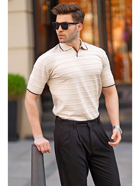 Madmext Bej Polo Yaka Erkek Tişört 6894 - S000209370-19928