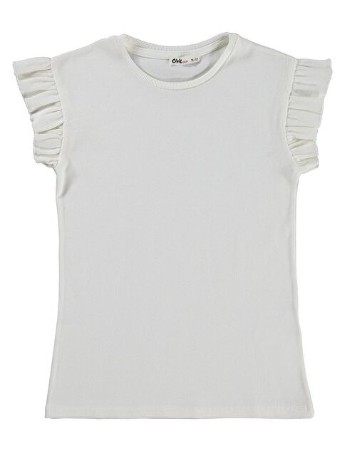 Civil Girls Kolu Brodeli 10-13 Yaş Tişört - Kırık Beyaz