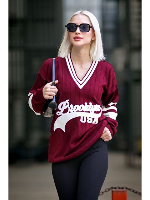 Madmext Bordo Kadın Kazak Mg1279