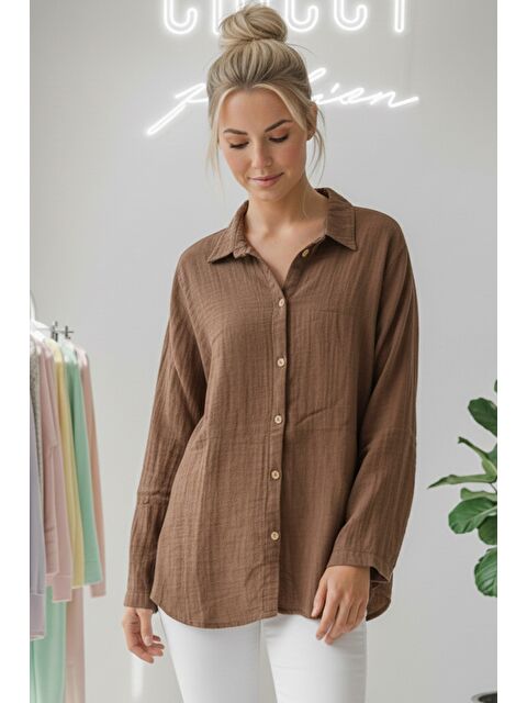 Chiccy Tarçın Rengi Gömlek Yaka Uzun Kol Düğmeli Casual Müslin Dokuma Gömlek 75 65 - S000508161-19956