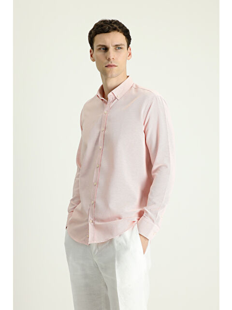 Kiğılı Uzun Kol Slim Fit Dar Kesim Desenli Spor Pamuklu Kolay Ütülenebilir Düğmeli Yaka Gömlek - S000404948-20008