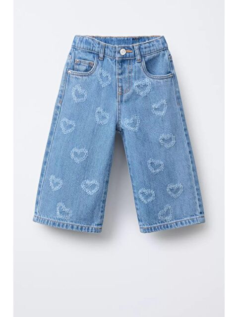 Monila Kız Çocuk Mavi Kalp Desenli Jean Pantolon - S000514731-17234