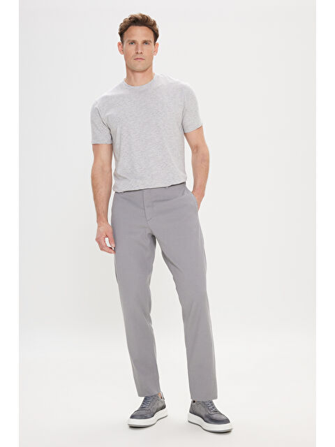 AC&Co / Altınyıldız Classics Erkek Gri Comfort Fit Rahat Kesim Yan Cepli Desenli Beli Lastikli Pantolon - S000402973-20600