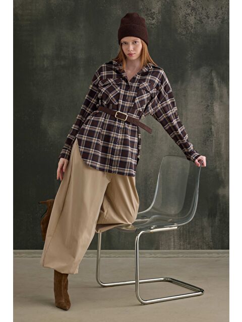 HE-QA Cep Detaylı Ekose Gömlek Kahve - S000508167-19413