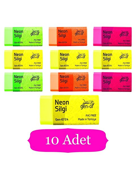 Gen-Of No:24 Orta Boy Neon Silgi (GEN-6724) 10 Adet - S000227628-27074