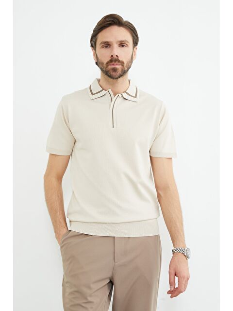 Fullamoda Çizgili Apaş Yaka Triko Tişört