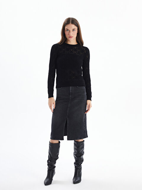 Dexia Cannes   Yırtmaçlı Yüksek Bel Midi Boy Denim Etek   Antrasit Renk - S000116047-29666