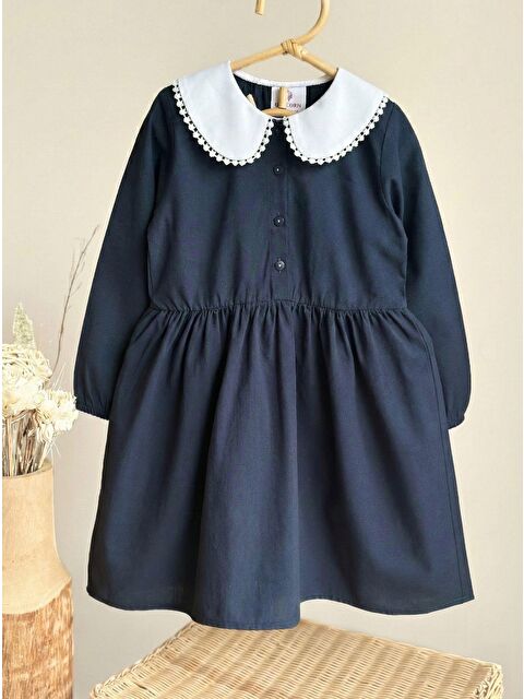 Monila Kız Çocuk Lacivert Bebe Yaka Düğmeli Elbise - S000514733-21164