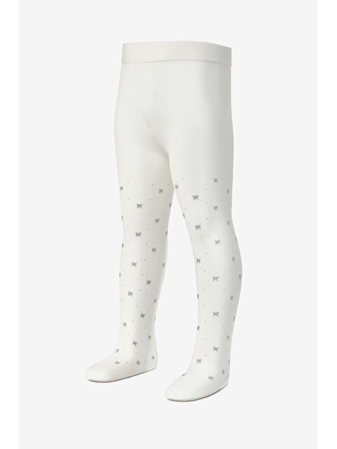 Le Mabelle Ekru Simli Fiyonk Detaylı Kız Çocuk Muz Külotlu Çorap