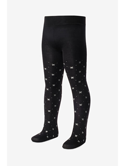 Le Mabelle Siyah Simli Fiyonk Detaylı Kız Çocuk Muz Külotlu Çorap