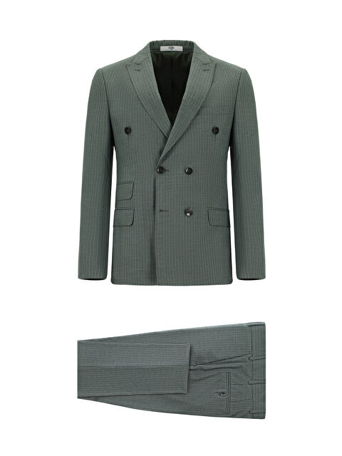 Kiğılı Super Slim Fit Ekstra Dar Kesim Çizgili Kruvaze Takım Elbise