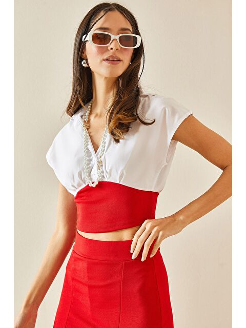 Xhan Kırmızı Gömlek Detaylı Crop Bluz 5YXK2-48365-04 - S000173136-20045