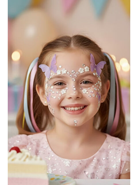 Le Mabelle Lila Kelebek ve Elmas Model Kız Çocuk Yüz Sticker