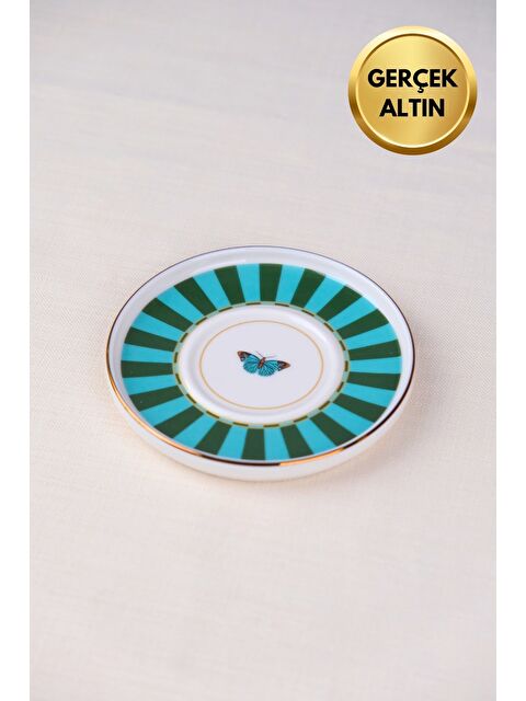 TABAK EVİ Porselen Butterfly Collection Altın Yaldızlı Çay Tabağı 11,8cm Yeşil Tekli - S000513095-23173