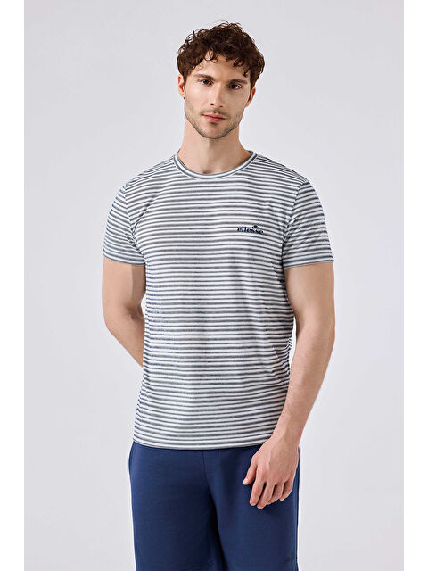 Ellesse Çizgili Regular Fit Bisiklet Yaka T Shirt 6SM5021-NV