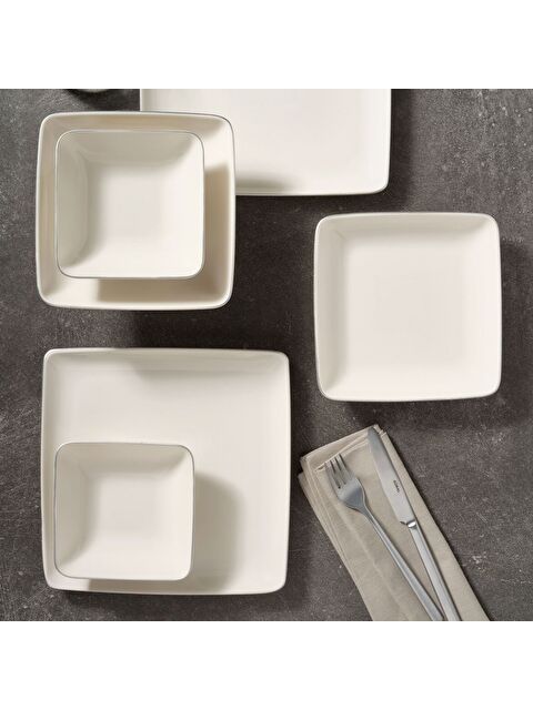 GÜRAL PORSELEN Kansas 18 Parça 6 Kişilik Kare Yemek Takımı Pırlanta