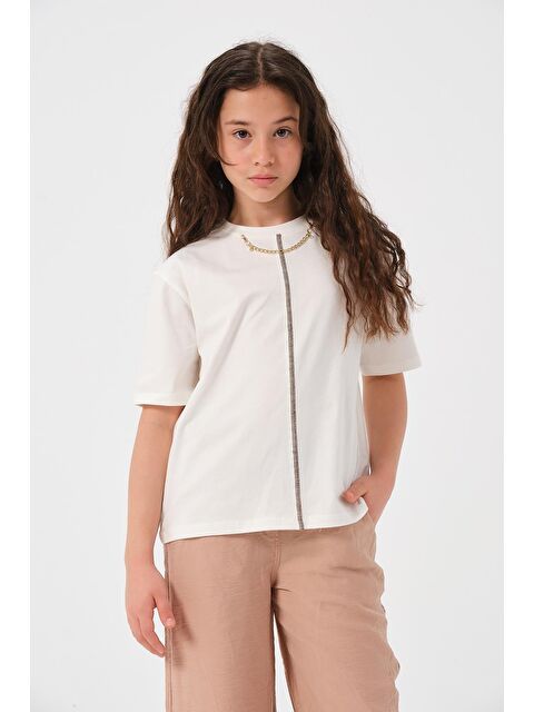 Jazzi·ee Genç Kız Çocuk Zincir Kolye Detaylı Baskılı Tişört - S000315672-19413