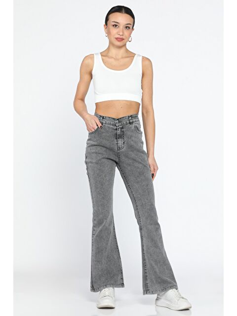 Gülseli Yüksek Bel İspanyol Paça Elastanlı Kadın Jean Pantolon - S000299966-29666