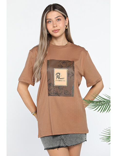 Gülseli Bisiklet Yaka Baskılı Kadın Tişört - S000289744-19413