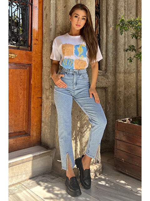 Gülseli Paça Yırtmaçlı Elastanlı Kadın Jean Pantolon - S000299964-3642