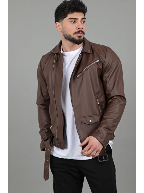 Stilkombin Stil Kombin Kuzey Beli Kemerli Suni Deri Ceket BL 1261