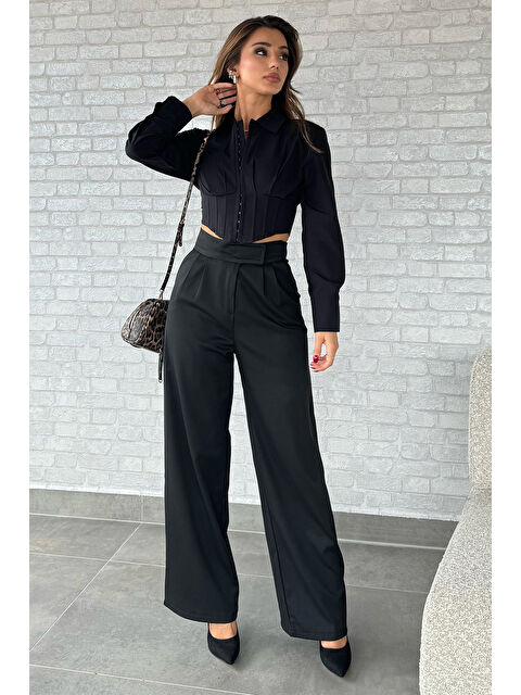 Gülseli Kadın Yüksek Bel Cırtlı Bol Paça Palazzo Pantolon - S000289705-19351