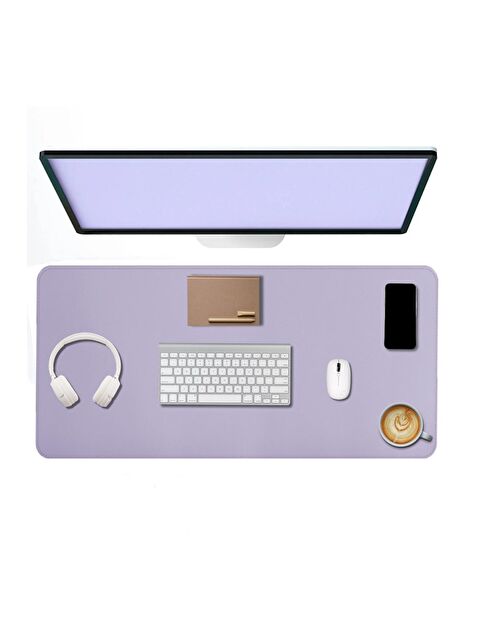 Black Deer Lila Deri Mouse Pad Dikişli Kenar Çift Yönlü Kullanım Masa Matı Sümen 90x40 XL - S000158615-17878