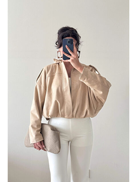 eka Kadın Bej Süet Bomber Ceket 1045-85152 - S000447668-19928