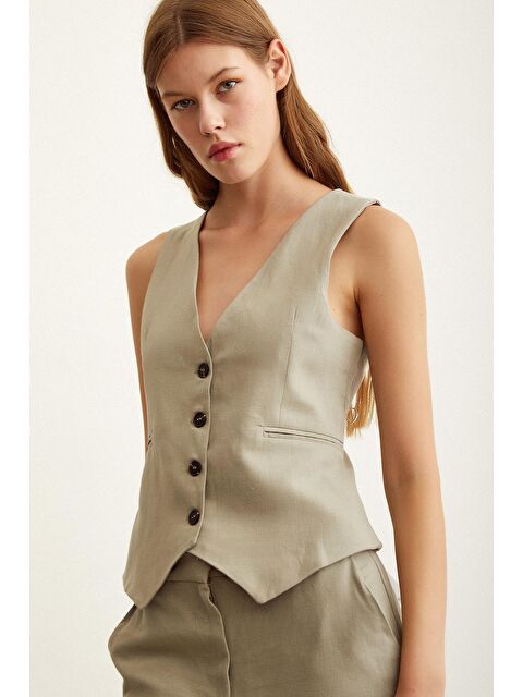 Never More Astarlı Keten Yelek - S000146717-20600