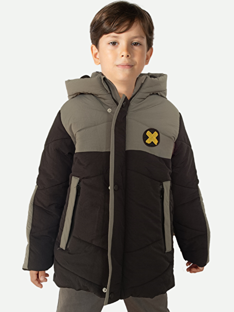 Casabony Gri Siyah Su Geçirmez Parçalı Elyaflı Erkek Çocuk Mont - S000286379-37430