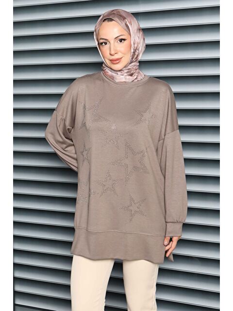 Tofisa Yıldız Taş Detaylı Oysho Tunik Vizon - 27673 - S000463205-26429