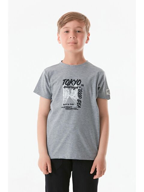 Fullamoda Önü Ve Arkası Baskılı Bisiklet Yaka Erkek Çocuk Tişört - S000197230-20600