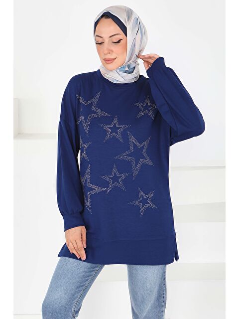 Tofisa Yıldız Taş Detaylı Oysho Tunik Lacivert - 27673 - S000463205-21164