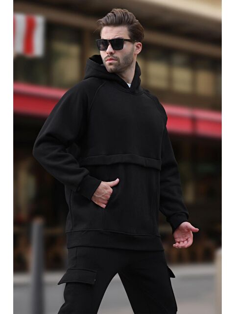 Madmext Siyah Kapüşonlu Cep Detaylı Erkek Sweatshirt 7092 - S000424249-19351