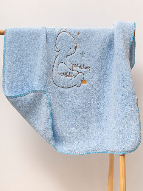 Mahfel Mavi Welsoft Çift Katlı Oturan Ayı Nakışlı Bebek Battaniyesi - S000513111-17234