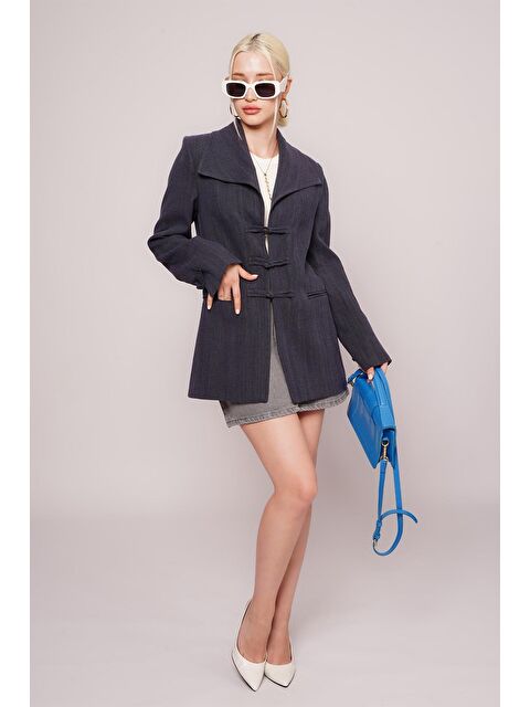 Madmext Lacivert Bağlama Detaylı Blazer Kadın Ceket Mg2482 - S000436191-21164