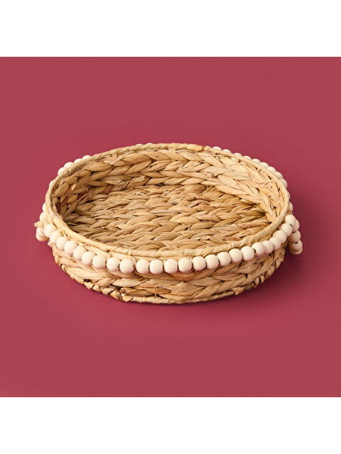 Naturalove Boncuklu Su Sümbülü Dekoratif Tepsi - Bej - 33 cm - S000426059-19928