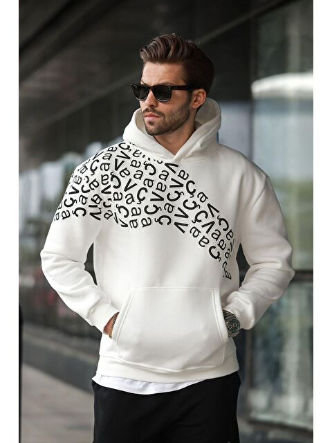 Madmext Ekru Baskılı Kapüşonlu Erkek Sweatshirt E7160 - S000424254-19965