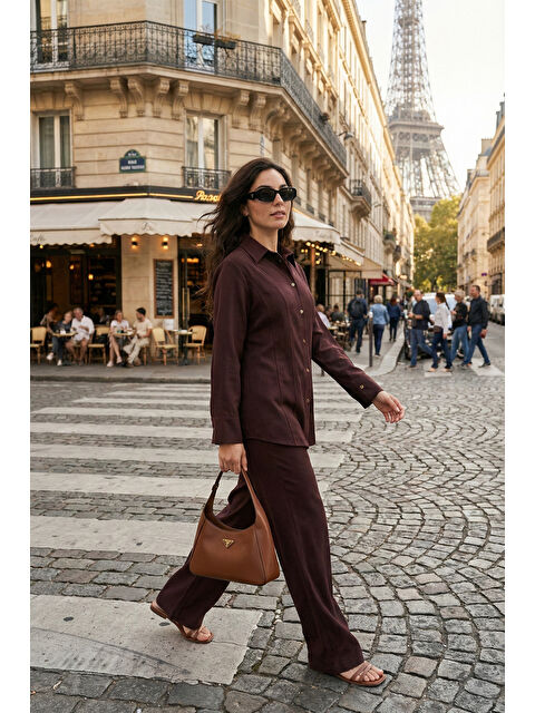 Lela Regular Fit Klasik Yaka Belden Oturan Kadın Gömlek Takım 6928872