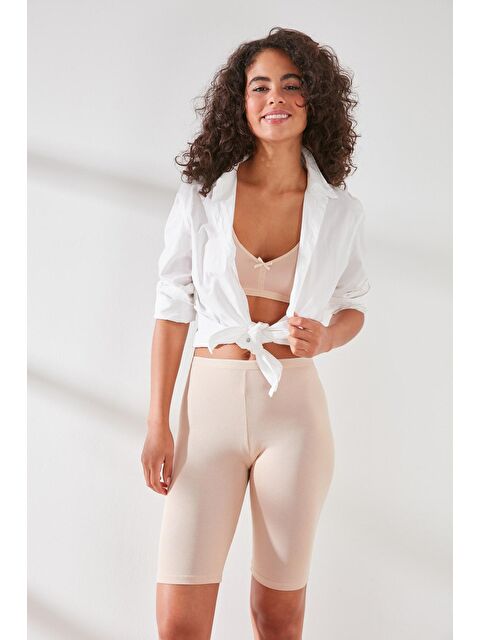 C&City C11431 Kadın Modal Pamuk Kısa Tayt Ten - S000222335-26407