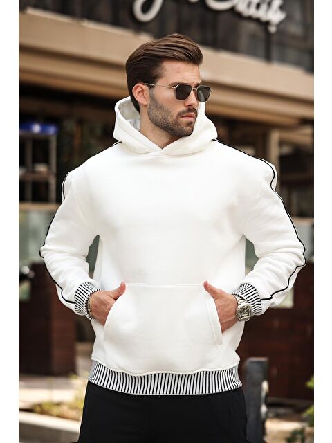 Madmext Ekru Kapüşonlu Kanguru Cep Erkek Sweatshirt - S000424259-19965