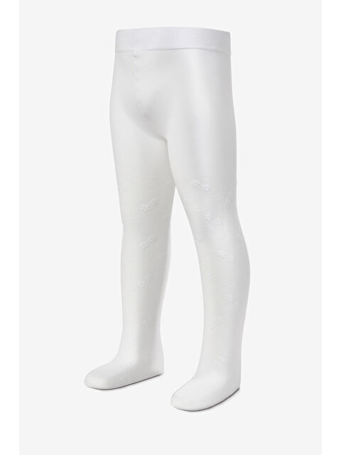 Le Mabelle Beyaz Çiçek Desenli Mikro File Kız Çocuk Külotlu Çorap