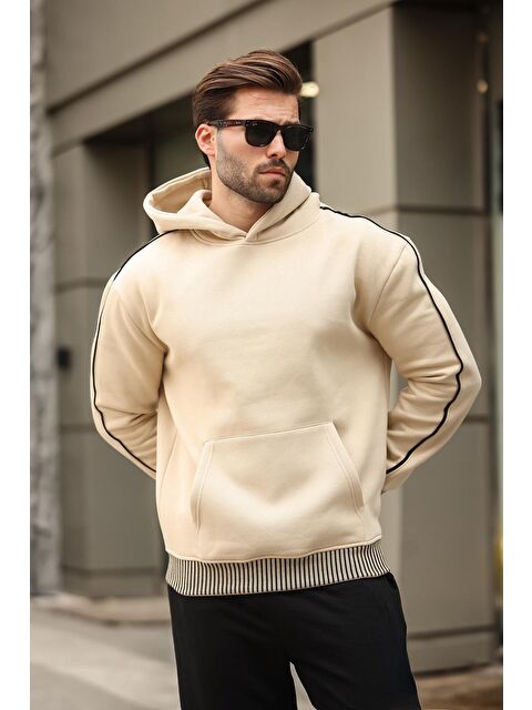 Madmext Bej Kapüşonlu Kanguru Cep Erkek Sweatshirt E - S000424259-19928