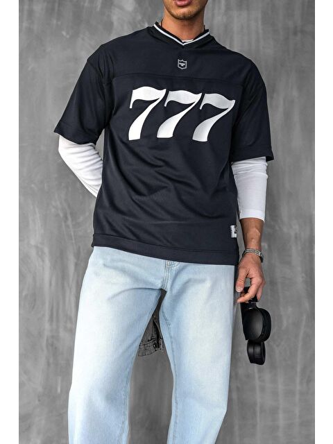 Abluka Online Erkek 777 Baskılı Oversize Forma Kumaş Tişört Füme - S000378106-33408