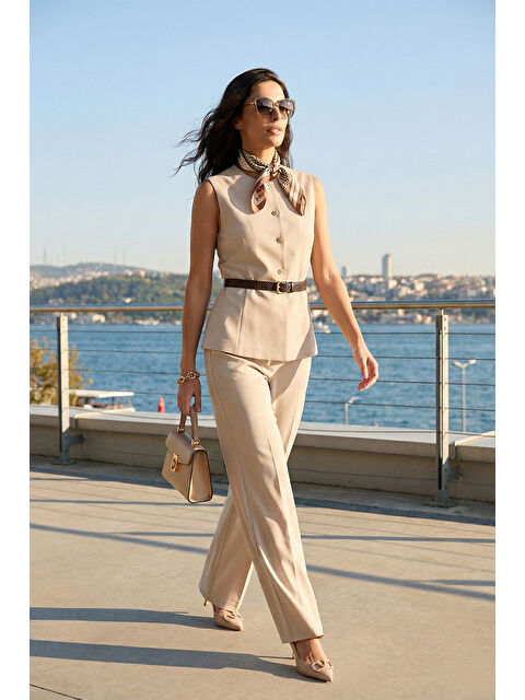 Lela Regular Fit Düğme Kemer Detaylı Yelekli Kadın Takım 6928891